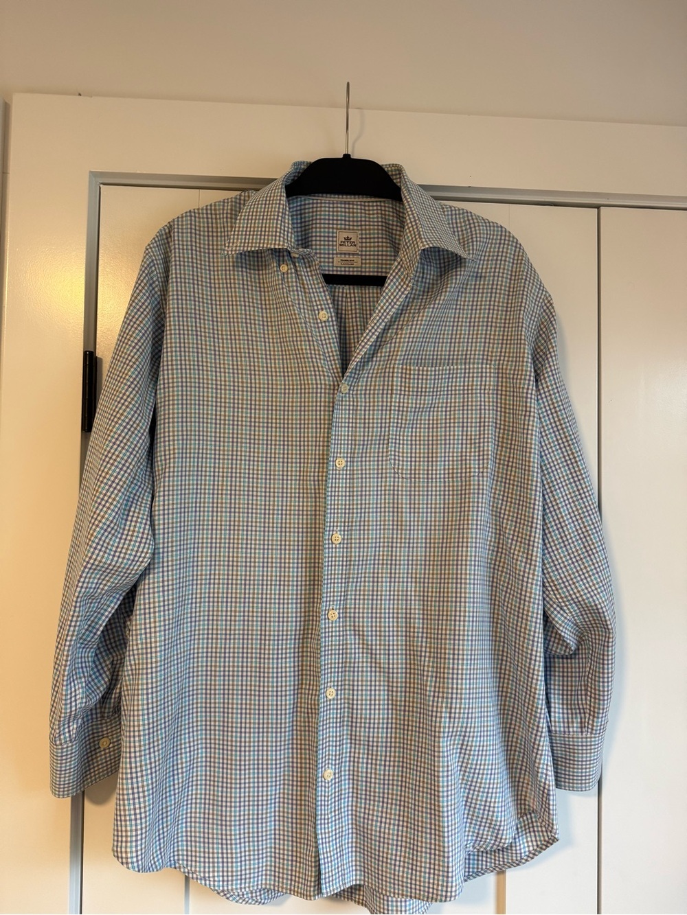 Peter Millar Men’s LargeLight Blue, White, Purple, and  Yellow Check Dress Shirt